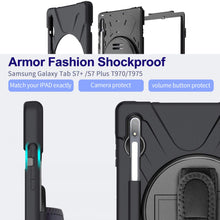 Load image into Gallery viewer, ProElite Rugged 3 Layer Armor case Cover for Samsung Galaxy Tab S8 Plus/ S7 Plus 12.4 Inch SM-T970/T975/T976/X800/X806 with SPen Holder, Hand Grip , Black