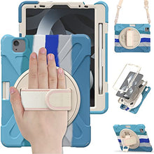 Load image into Gallery viewer, ProElite Rugged 3 Layer Armor case Cover for iPad Pro 11 inch 2022/2021 4th/3rd Gen with Pencil Holder, Shoulder Strap and Kickstand, Rainbow Blue