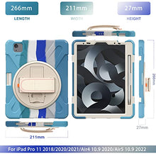 Load image into Gallery viewer, ProElite Rugged 3 Layer Armor case Cover for iPad Pro 11 inch 2022/2021 4th/3rd Gen with Pencil Holder, Shoulder Strap and Kickstand, Rainbow Blue
