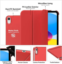 Load image into Gallery viewer, ProElite Cover for Apple iPad (A16) 11th/10th Generation (2025/2022) Cover Case, Transparent Smart case for iPad 11th/10th Gen 2025/2022 (Supports Auto Sleep Wake) with Stylus Pen, Red