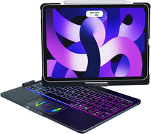 Load image into Gallery viewer, ProElite Rotatable Bluetooth TouchPad Keyboard case Cover for Apple iPad Air 11 inch M3/M2 2025/2024, Pro 11 inch 4th/3rd Gen 2022/2021 & Air 5th/4th Gen 10.9 inch, Built-in 7-Colors Backlit, Black