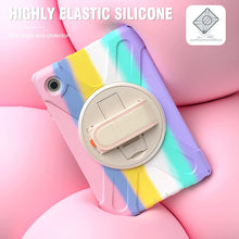 Load image into Gallery viewer, ProElite Rugged 3 Layer Armor case Cover for Samsung Galaxy Tab A8 10.5" SM-X200/ SM-X205/ SM-X207 with Hand Grip and Rotating Kickstand with Shoulder Strap, Rainbow