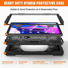 Load image into Gallery viewer, ProElite Rugged 3 Layer Armor case Cover for Lenovo Tab M10 FHD 3rd Gen 10.1 inch with Hand Grip and Rotating Kickstand with Shoulder Strap, (Black)