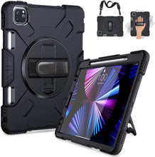 Load image into Gallery viewer, ProElite Rugged 3 Layer Armor case Cover for iPad Pro 11 inch 2022/2021 4th/3rd Gen with Pencil Holder, Shoulder Strap and Kickstand, Black