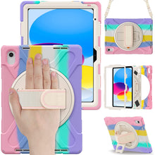 Load image into Gallery viewer, ProElite Rugged 3 Layer Armor case Cover for Apple iPad (A16) 11th/10th Generation (2025/2022). with Hand Grip and Rotating Kickstand, Rainbow
