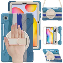 Load image into Gallery viewer, ProElite Rugged 3 Layer Armor case Cover for Samsung Galaxy Tab S6 Lite 10.4 Inch 2022 SM-P610/P615 with SPen Holder, Hand Grip and Rotating Kickstand, Rainbow Blue