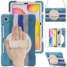 Load image into Gallery viewer, ProElite Rugged 3 Layer Armor case Cover for Samsung Galaxy Tab S6 Lite 10.4 Inch 2022 SM-P610/P615 with SPen Holder, Hand Grip and Rotating Kickstand, Rainbow Blue