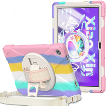 Load image into Gallery viewer, ProElite Rugged 3 Layer Armor case Cover for Motorola Moto Tab G62 10.6 inch with Hand Grip and Rotating Kickstand with Shoulder Strap, Rainbow
