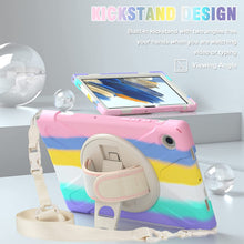 Load image into Gallery viewer, ProElite Rugged 3 Layer Armor case Cover for Samsung Galaxy Tab A8 10.5" SM-X200/ SM-X205/ SM-X207 with Hand Grip and Rotating Kickstand with Shoulder Strap, Rainbow