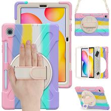 Load image into Gallery viewer, ProElite Rugged 3 Layer Armor case Cover for Samsung Galaxy Tab S6 Lite 10.4 Inch 2022 SM-P610/P615 with SPen Holder, Hand Grip and Rotating Kickstand, Rainbow
