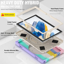 Load image into Gallery viewer, ProElite Rugged 3 Layer Armor case Cover for Samsung Galaxy Tab A8 10.5" SM-X200/ SM-X205/ SM-X207 with Hand Grip and Rotating Kickstand with Shoulder Strap, Rainbow