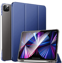 Load image into Gallery viewer, ProElite Smart Flip Case Cover for Apple iPad Pro 12.9 inch 5th Gen 2021, Transparent Soft Back with Pencil Holder, Dark Blue