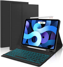 Load image into Gallery viewer, ProElite Keyboard case for iPad Air 11 M3/M2 2025/2024/Pro 11" 4th/3rd Gen & Air 5th/4th Gen 10.9" with Pencil Holder, Magnetic Detachable Wireless Bluetooth Keyboard Built-in 7-Colors Backlit, Black