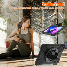 Load image into Gallery viewer, ProElite Rugged 3 Layer Armor case Cover for Lenovo Tab M10 FHD 3rd Gen 10.1 inch with Hand Grip and Rotating Kickstand with Shoulder Strap, (Black)