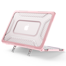 Load image into Gallery viewer, ProElite Transparent Case for MacBook Neo 13 inch 2026 Model Touch ID, Heavy Duty Honeycomb Hard Shell with Slim TPU Bumper and Fold Kickstand, Pink
