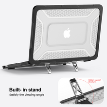 Load image into Gallery viewer, ProElite Transparent Case for MacBook Neo 13 inch 2026 Model Touch ID, Heavy Duty Honeycomb Hard Shell with Slim TPU Bumper and Fold Kickstand, Black
