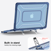 Load image into Gallery viewer, ProElite Transparent Case for MacBook Neo 13 inch 2026 Model Touch ID, Heavy Duty Honeycomb Hard Shell with Slim TPU Bumper and Fold Kickstand, Dark Blue
