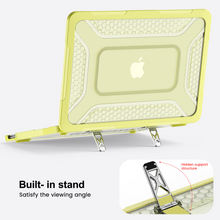 Load image into Gallery viewer, ProElite Transparent Case for MacBook Neo 13 inch 2026 Model Touch ID, Heavy Duty Honeycomb Hard Shell with Slim TPU Bumper and Fold Kickstand, Yellow

