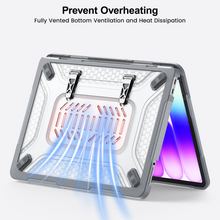Load image into Gallery viewer, ProElite Transparent Case for MacBook Neo 13 inch 2026 Model Touch ID, Heavy Duty Honeycomb Hard Shell with Slim TPU Bumper and Fold Kickstand, Grey
