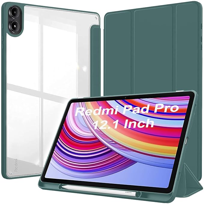 ProElite Case Cover for Redmi Pad Pro 12.1 inch Cover, Transparent Flip Case for Redmi Pad Pro 12.1 inch [Supports Auto Sleep Wake Function], Dark Green