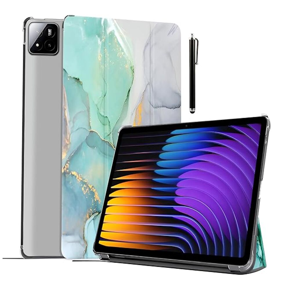 ProElite Cover for Xiaomi Mi Pad 7/7 Pro 11.2 inch Case Cover, Flip Case Cover with Transparent Back & Stylus Pen [Auto Sleep Wake Support], Marble Green