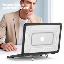 Load image into Gallery viewer, ProElite Transparent Case for MacBook Neo 13 inch 2026 Model Touch ID, Heavy Duty Honeycomb Hard Shell with Slim TPU Bumper and Fold Kickstand, Black
