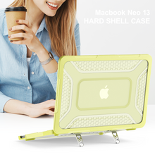 Load image into Gallery viewer, ProElite Transparent Case for MacBook Neo 13 inch 2026 Model Touch ID, Heavy Duty Honeycomb Hard Shell with Slim TPU Bumper and Fold Kickstand, Yellow
