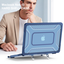 Load image into Gallery viewer, ProElite Transparent Case for MacBook Neo 13 inch 2026 Model Touch ID, Heavy Duty Honeycomb Hard Shell with Slim TPU Bumper and Fold Kickstand, Dark Blue
