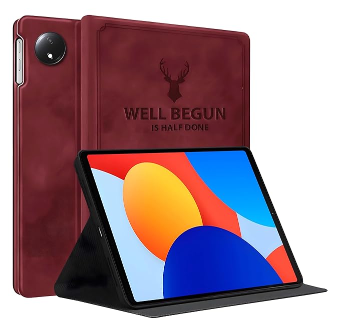 ProElite Case Cover for Redmi Pad SE 8.7 inch Case, Deer Flip case Cover for Redmi Pad SE 8.7 inch Tablet [Auto Sleep Wake Feature], Wine Red