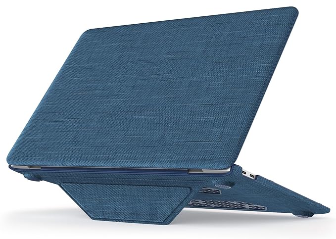ProElite Case for MacBook Air 13 inch M2 2025/2024 M1 2021 2020 Release A2337 A2179 A1932 Model Touch ID, Fabric Material Hard Shell with Slim TPU Bumper and Fold Kickstand, Navy