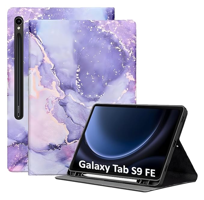 ProElite Book Cover Case for Samsung Galaxy Tab S9 FE 10.9/S10 FE 10.9/S9 11 inch Cover, Smart flip case Book cover for Samsung Galaxy Tab S10 FE/S9 FE 10.9/ S9 11 inch with Pen Holder, Marble Purple