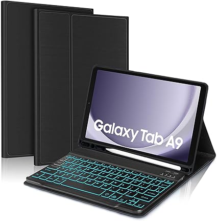 [Refurbished]ProElite Keyboard case Cover for Samsung Galaxy Tab A9 8.7 inch, Magnetic Detachable Wireless Bluetooth Keyboard Case with S Pen Holder Built-in 7-Colors Backlit, Black