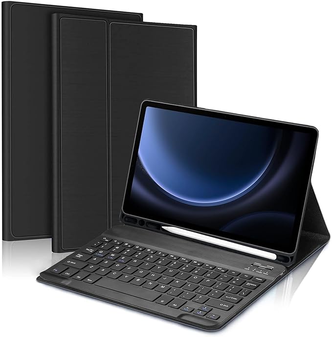 ProElite Keyboard case for Samsung Galaxy Tab S9 FE 10.9/S10 FE 10.9 inch/S9 11 inch with S Pen Holder, Magnetic Detachable Wireless Bluetooth Keyboard, Black