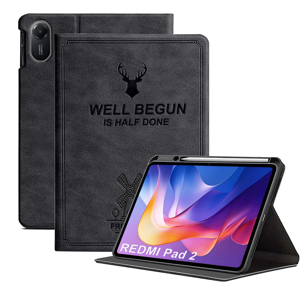 ProElite Case Cover for Xiaomi Redmi Pad 2 11 inch Case, Deer Flip case Cover for Xiaomi Redmi Pad 2 11 inch Case with Pen Holder [Auto Sleep Wake Feature], Black