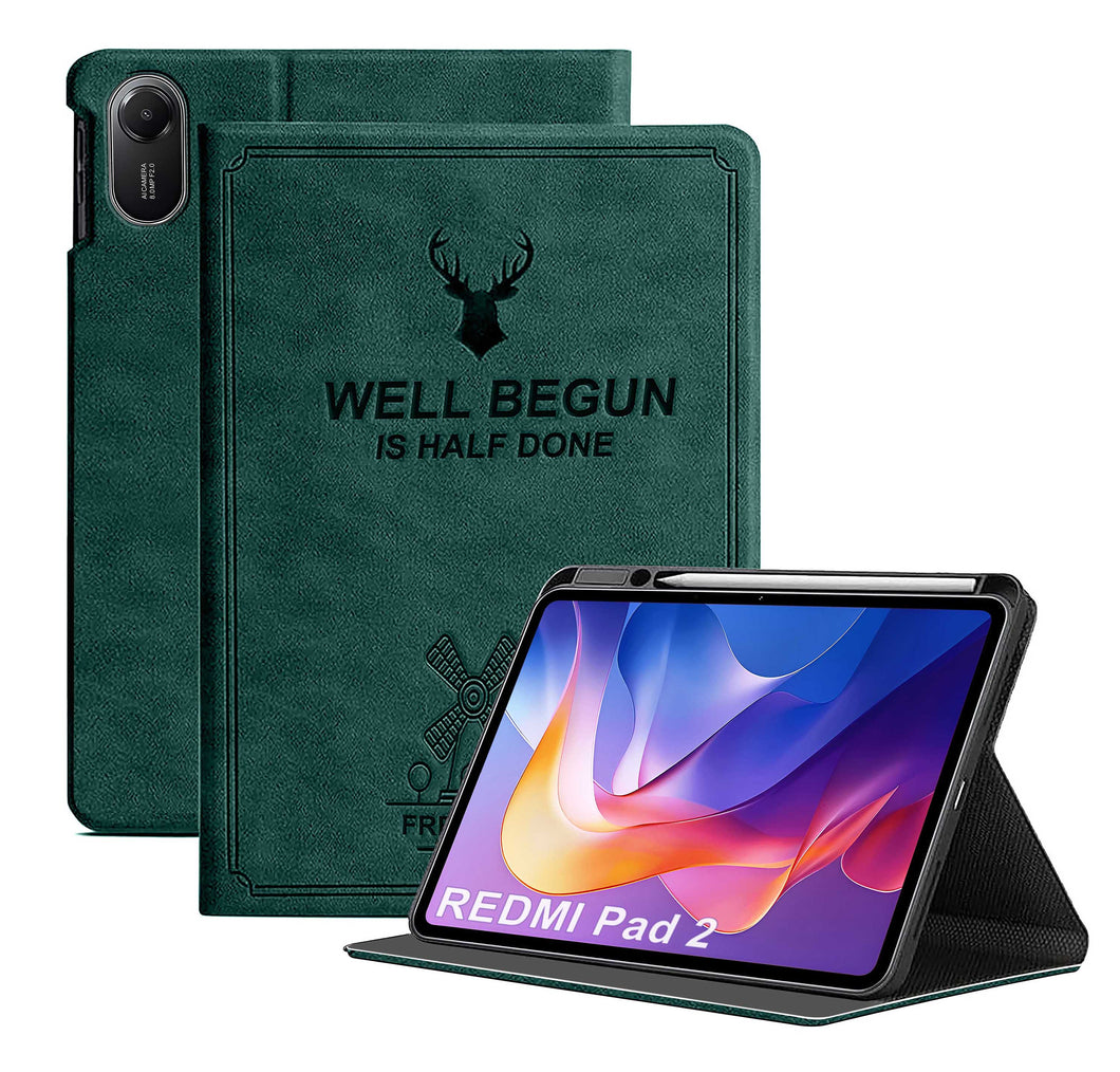 ProElite Case Cover for Xiaomi Redmi Pad 2 11 inch Case, Deer Flip case Cover for Xiaomi Redmi Pad 2 11 inch Case with Pen Holder [Auto Sleep Wake Feature], Dark Green