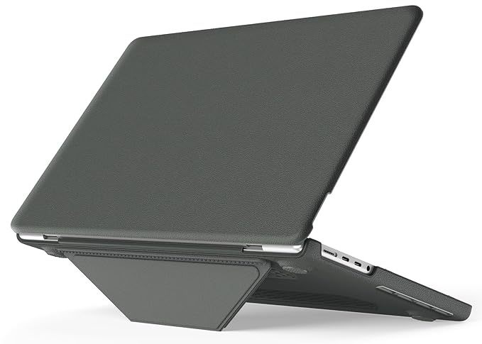 ProElite Case for MacBook Pro 13 inch Case M2 2024, 2023, 2022-2016 A2338 M1 A2251 A2289 A2159 A1989 A1708 A1706, Slim Leather Case with Foldable Stand, Grey