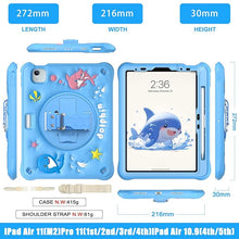 Load image into Gallery viewer, ProElite Cover for iPad Air 11 M3/M2 2025/2024/ Pro 11 4th/3rd Gen/Air 5/4 Gen 10.9 inch Case, Tough Bubble Kids Case with Pencil Holder with Rotating Kickstand &amp; Shoulder Strap, Blue
