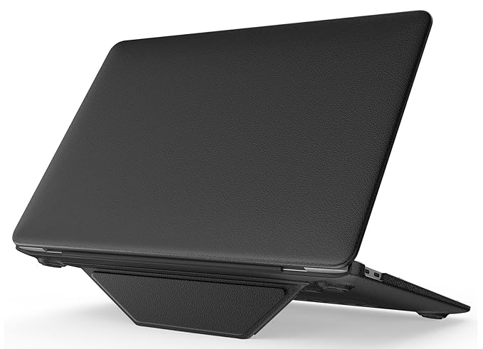 ProElite Case for MacBook Air 13 inch M3/M2 2025/2024 M1 2021 2020 Release A2337 A2179 A1932 Model Touch ID, Slim Leather case with Foldable Stand, Black