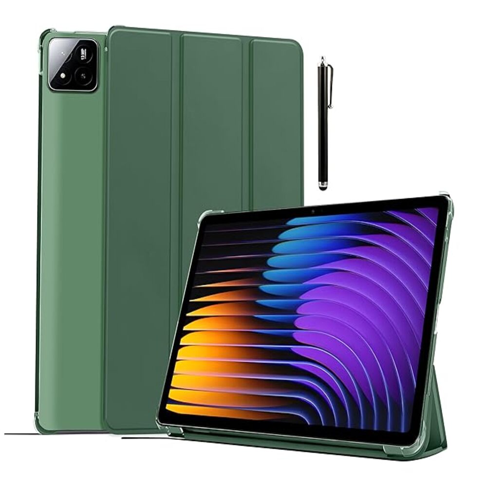 ProElite Cover for Xiaomi Mi Pad 7/7 Pro 11.2 inch Case Cover, Flip Case Cover with Transparent Back & Stylus Pen [Auto Sleep Wake Support], Dark Green