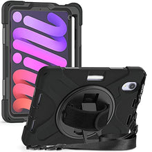 Load image into Gallery viewer, ProElite Rugged 3 Layer Armor case Cover for Apple iPad Mini 6/Mini 7 8.3 inch with Hand Grip, Pencil Holder and Rotating Kickstand, (Black)
