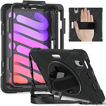 Load image into Gallery viewer, ProElite Rugged 3 Layer Armor case Cover for Apple iPad Mini 6/Mini 7 8.3 inch with Hand Grip, Pencil Holder and Rotating Kickstand, (Black)
