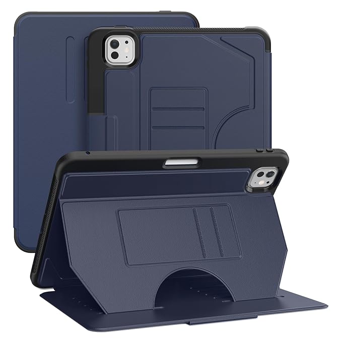 ProElite Case Cover for iPad Pro 11 2024 M4, Smart Magnetic Shockproof Protective Case for Apple iPad Pro 11 2024 M4 5 Stable Stands with Pencil Holder, Dark Blue