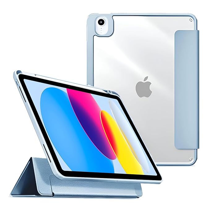 ProElite Case Cover for iPad (A16) 11th/10th Generation (2025/2022), Hybrid Detachable Magnetic Case Cover for Apple iPad 11th/10th Gen 2025/2022 with Pencil Holder, Haze Blue [Transparent Back]