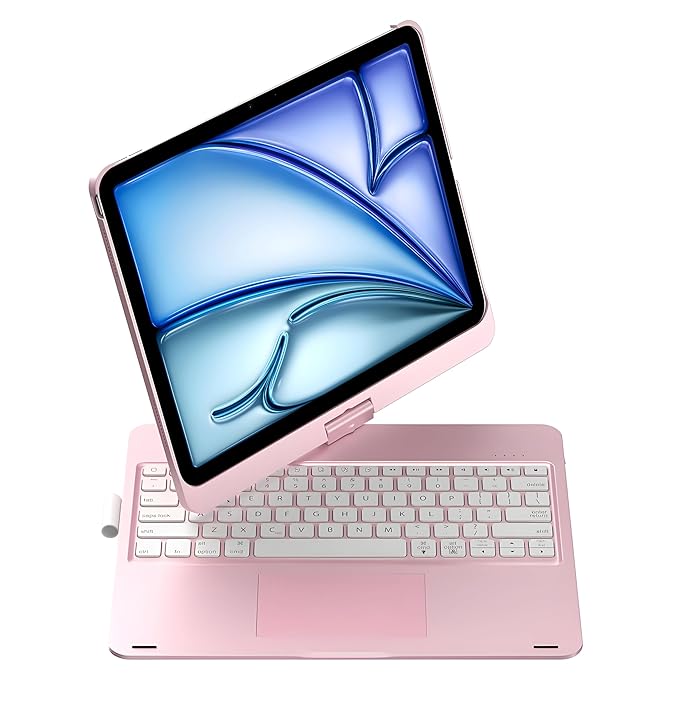 ProElite 360 Degree Rotatable Wireless Bluetooth TouchPad Keyboard Case Cover for Apple iPad Air 13 inch M3/M2 2025/2024 & iPad Pro 12.9 5th/6th Gen, Built-in 7-Colors Backlit, Rose Gold