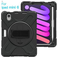 Load image into Gallery viewer, ProElite Rugged 3 Layer Armor case Cover for Apple iPad Mini 6/Mini 7 8.3 inch with Hand Grip, Pencil Holder and Rotating Kickstand, (Black)
