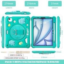 Load image into Gallery viewer, ProElite Cover for iPad Air 11 M3/M2 2025/2024/ Pro 11 4th/3rd Gen/Air 5/4 Gen 10.9 inch Case, Tough Bubble Kids Case with Pencil Holder with Rotating Kickstand &amp; Shoulder Strap, Green
