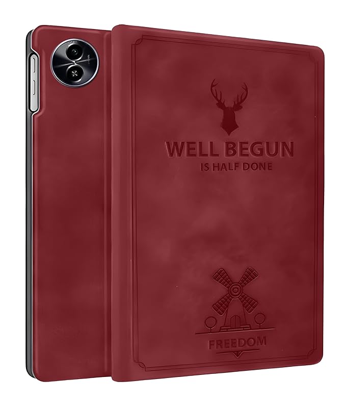 ProElite Cover for Realme Pad 2 Lite 10.95 inch Cover Case, Deer Flip case Cover for Realme Pad 2 Lite 10.95 inch Tablet, Wine Red