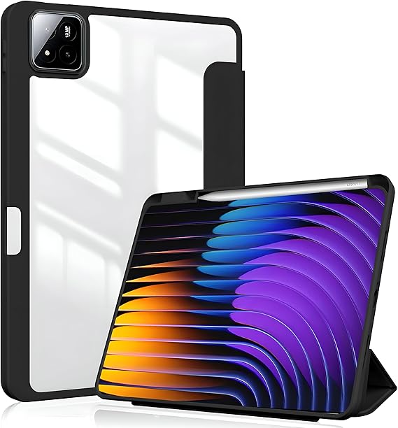 ProElite Cover for Xiaomi Mi Pad 7/7 Pro 11.2 inch case Cover, Transaprent Flip Case for Xiaomi Mi Pad 7/7 Pro 11.2 inch with Pen Holder (Supports Auto Sleep Wake Function), Black
