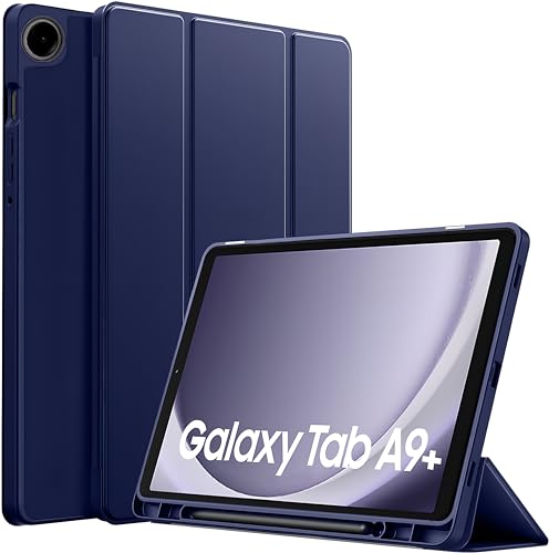 ProElite Cover for Samsung Galaxy Tab A9 Plus 11 inch case, Soft Flexible Flip Case Cover with S Pen Holder for Samsung Galaxy Tab A9+ 11 inch with Auto Sleep Wake [Recoil Series] - Dark Blue