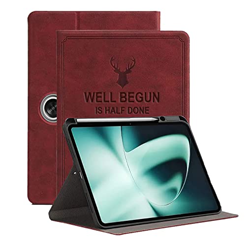 ProElite Deer Flip case Cover for OnePlus Pad 11.6 inch Tablet with Pen Holder, Wine Red